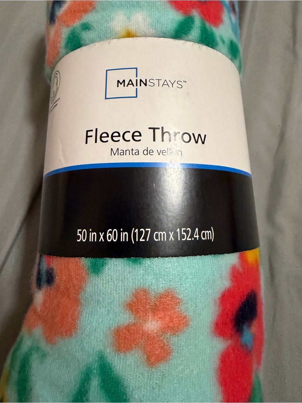Mainstays Floral Fleece Throw - Aqua with Red, Orange, Green, Blue Accents